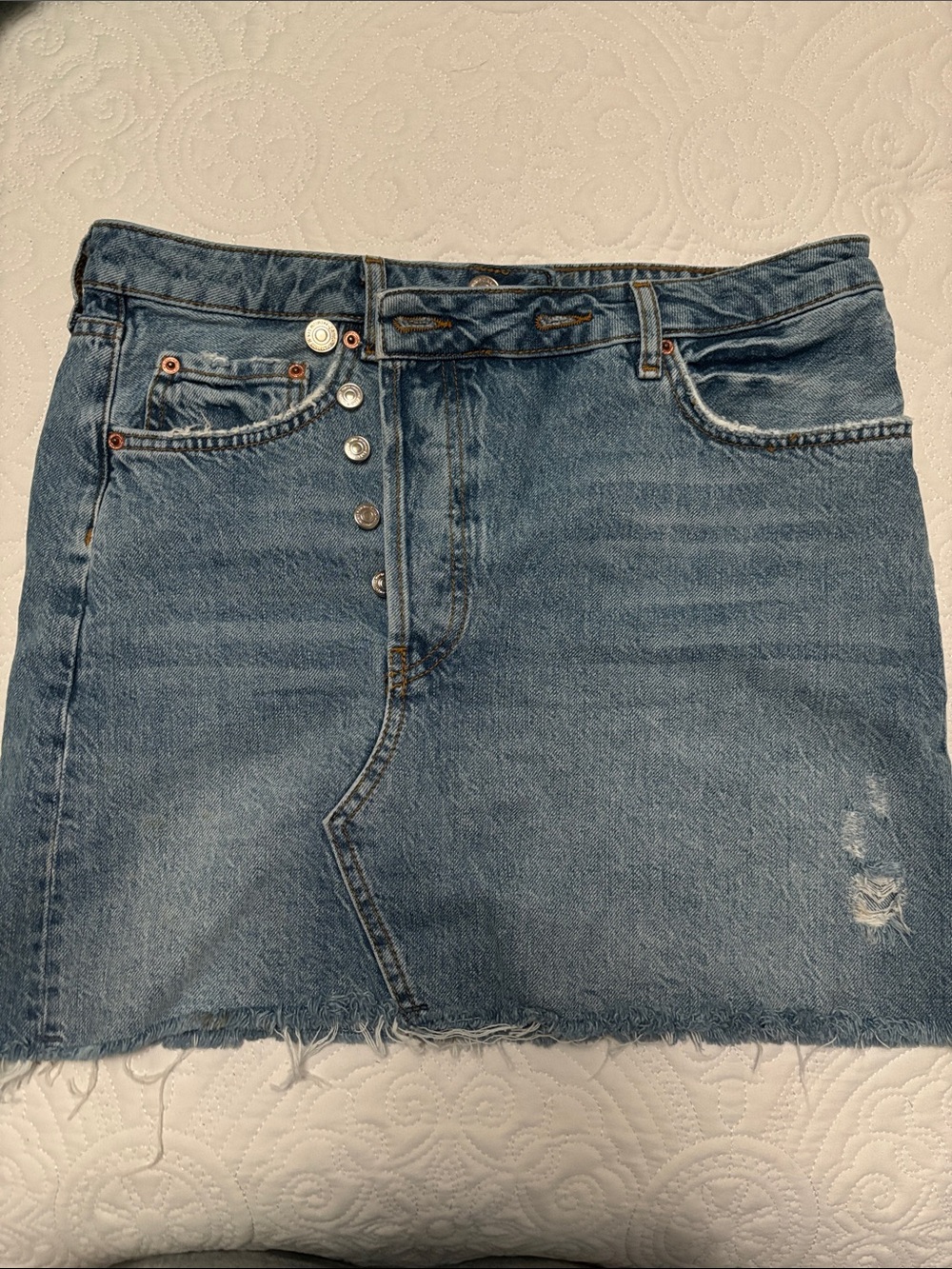 Zara Light Blue Denim Button-Front Mini Skirt